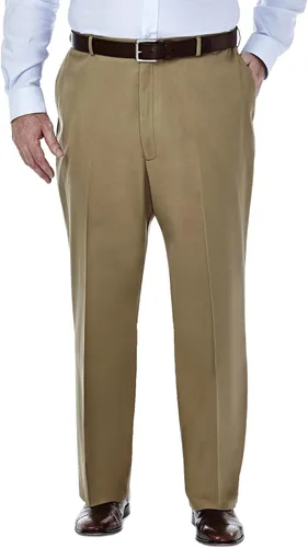 Vista 21 de Haggar Pantalón casual para hombre de alta calidad, sin planchado, color caqui, ajuste clásico, parte delantera plana