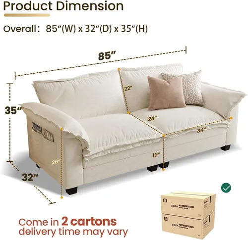 Vista 2 de KKL Sofá Seccional Modular de 89 Pulgadas, Sofá de Amor de 2 Asientos Sofá Nube con Asiento Profundo, Sofás Seccionales de Chenilla para Sala
