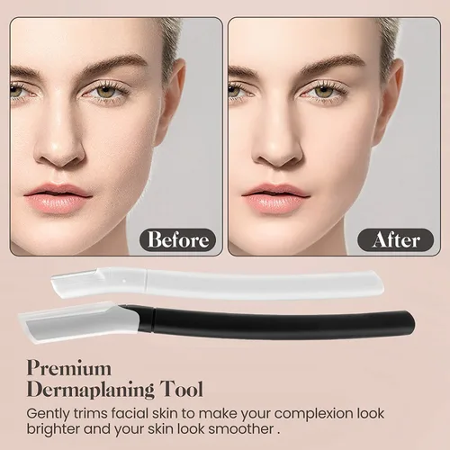 Vista 2 de Maquinilla de afeitar para cejas, rasuradora facial Dermaplane para mujeres, afeitadora de cejas (8 unidades), eliminación de pelusa de melocotón