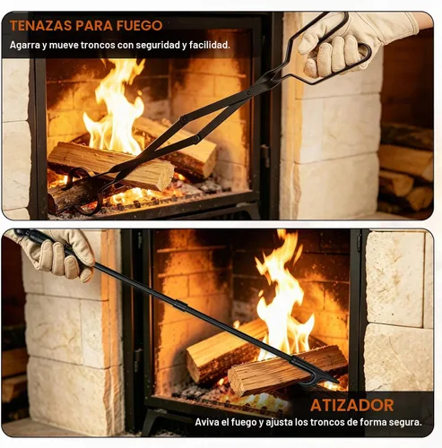 Vista 6 de FEED GARDEN Set de póker de chimenea de 32 pulgadas y pinzas de chimenea de 26 pulgadas para herramientas de hoguera, accesorios de chimenea