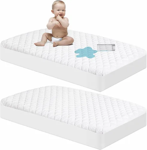 Vista 10 de NTBAY 2 Pack Protector de colchón de cuna impermeable, sábana ajustable acolchada de 28"x52" para bebé - Lavable a máquina - Suave y transpirable