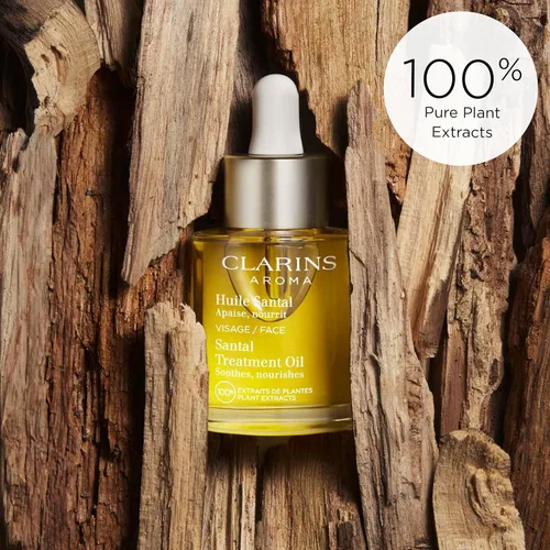 Vista 5 de Clarins Tratamiento de aceite facial Santal Hidrata, suaviza y reconforta la piel Calma el enrojecimiento y las irritaciones Minimiza