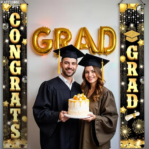 Vista 4 de Decoraciones de graduación 2026 Cartel de graduación negro y dorado – Grande, 72 x 12 pulgadas, NO DIY Cartel de felicitaciones graduadas