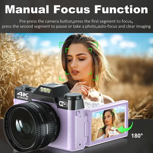 Vista 3 de Cámara digital 4K de 56 MP, cámara de vlogging para YouTube con WiFi, cámara compacta de enfoque automático 16X con zoom digital con tarjeta micro