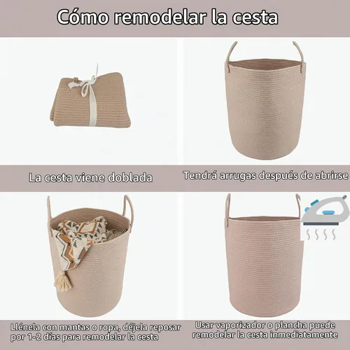 Vista 7 de XUANGUO - Cesta de lavandería de cuerda de algodón, cesta tejida de almacenamiento para ropa, cesta de mimbre para sala de estar, dormitorio, cesta