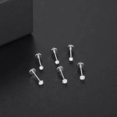 Vista 6 de LOKFF 6PCS 20G 18G 16G Threadless Push in Labret Stud for Lip Nose Ear 681012mm Threadless Earring Labret Stainless Steel Tragus Helix Cartilage