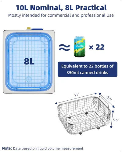 Vista 5 de Limpiador ultrasónico comercial 10L, máquina profesional de limpieza ultrasónica para piezas industriales Piezas automotrices y marinas Instrumentos