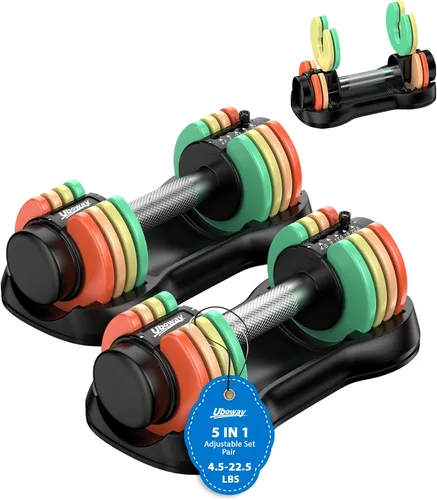 Vista 9 de 5-IN-1 Adjustable Dumbbell Set, Pair 12.5LB/22.5LB Weight Set for Home Gym