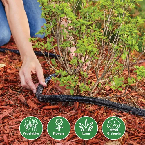 Vista 5 de Gilmour 25' Negra Manguera de Remojo Plana para Camas de Jardín, Manguera de Riego por Goteo para Exteriores, Manguera de Jardín Flexible
