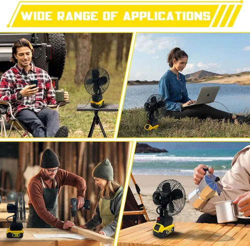 Vista 3 de F-an inalámbrico portátil para batería Dewalt de 20 V, ventilador inalámbrico alimentado por Ba-ttery, ventilador de motor sin escobillas de 20 W