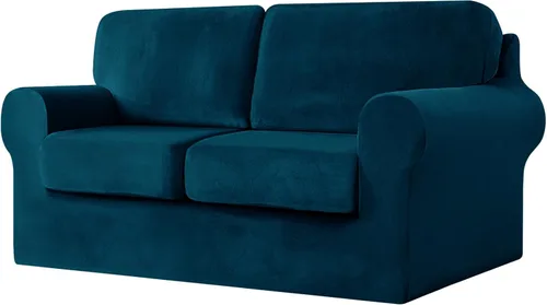 Vista 52 de UNBBRRL Fundas de sofá de 3 piezas para sofá, funda de terciopelo elástico para sillón con 1 funda de cojín de asiento y 1 funda de respaldo
