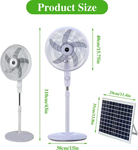Vista 7 de Ventilador de pie oscilante solar, ventilador vertical solar, ventilador de pedestal de pie recargable con panel solar, batería de 10000 mAh, dos