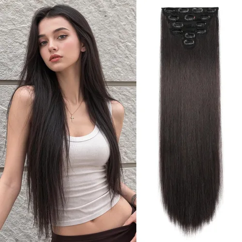 Vista 16 de Fliace Extensiones de cabello con clip, 6 piezas de extensiones onduladas, cabello espeso rubio ceniza, extensiones de cabello que se mezclan bien