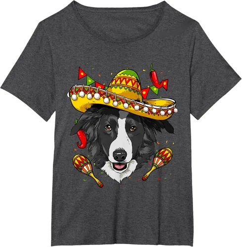 Vista 23 de Cinco de Mayo Border Collie Hombres Mujeres Niños Sombrero Camiseta Negro