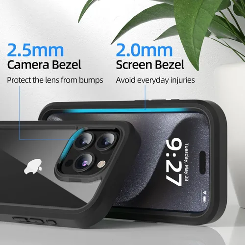 Vista 5 de WXR Compatible con iPhone 15 Pro, parachoques de silicona suave y parte trasera de policarbonato duro transparente e interior de policarbonato duro