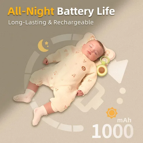 Vista 5 de alilo Chupete de bolsillo Máquina de sonido portátil para bebés y niños Luz nocturna 30 sonidos relajantes Viaje Ruido blanco