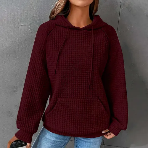 Vista 2 de Sudaderas con capucha de Navidad con estampado de copos de nieve para mujer, suéter de punto de moda transpirable de manga larga, blusa tipo gofre