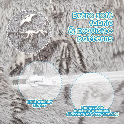 Vista 6 de ALIMORDEN 2 en 1 Sofá Convertible para Niños con Funda Sherpa, Sofá Convertible a Tumbona, Brilla en la Oscuridad, Dinosaurios