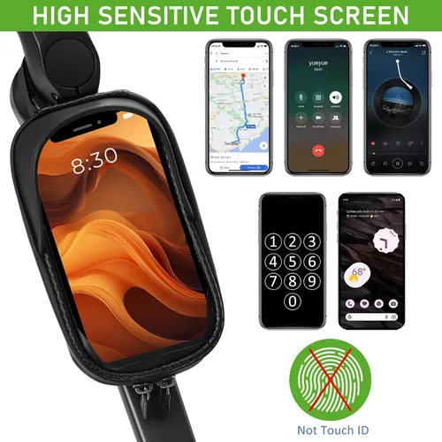 Vista 2 de Bolsa impermeable para teléfono de bicicleta, bolsa para manillar de bicicleta con pantalla táctil de TPU y visera solar, bolsa para marco