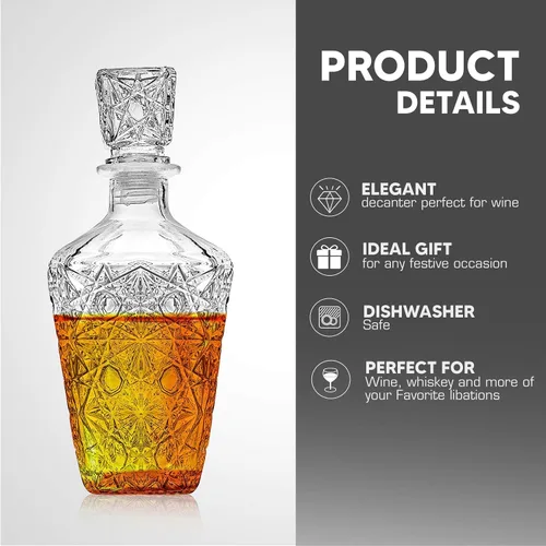 Vista 4 de Decantador de whisky - Elegante juego de decantadores de licor - Botella de licor de vidrio para whisky, tequila y brandy - Diseño sofisticado