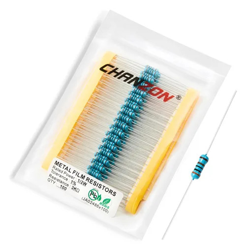 Vista 87 de Chanzon 100pcs 1/2W (0.5W) 1 Ω ohmios Resistencia fija de película metálica 0.01 ±1% Tolerancia 1R MF Orificio pasante Resistencias limitadoras