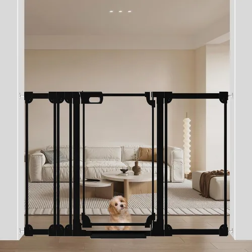 Vista 24 de WAOWAO Puerta de bebé de acrílico transparente de 40 pulgadas extra alta para escaleras, diseño moderno, puerta de acrílico con cierre automático