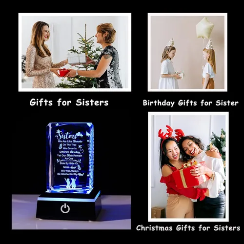 Vista 4 de Movdyka Regalos divertidos para hermanas, hermanas grabadas en 3D con base, el mejor regalo único de cumpleaños, Navidad, boda, graduación, hermana
