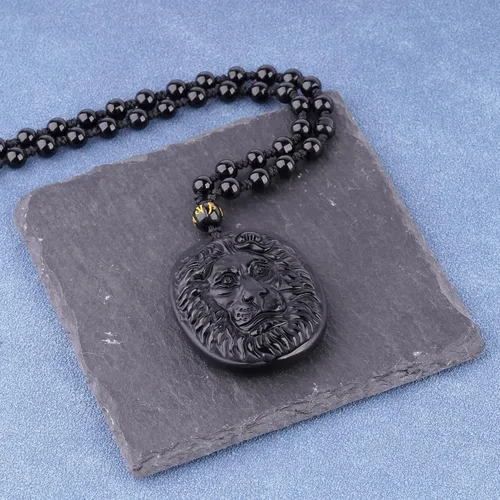 Vista 2 de ASGIFT Collar de la suerte de obsidiana, dije de protección de amuleto de piedra de poder con cadena de cuentas ajustable, cristal curativo, regalo