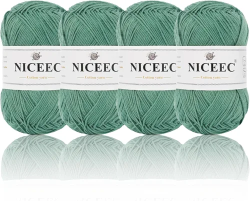 Vista 32 de NICEEC 4 madejas de hilo de algodón suave para bebé, 4 capas, manualidades DIY, peso fingering, hilo para manta para ganchillo y tejido, total 700