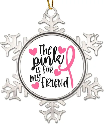 Vista 14 de Adorno colgante de Navidad Stronger Than Cancer Brest Cancer Awareness Metal Copo de nieve Adornos de Navidad Recuerdo Rosa Sobreviviente de Cáncer