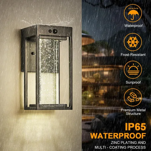 Vista 7 de Luz de Pared Solar para Exterior con Sensor de Movimiento de 3 Modos, Sconce Exterior de Cristal con Luz LED de 4000K 250LM para Puerta Frontal