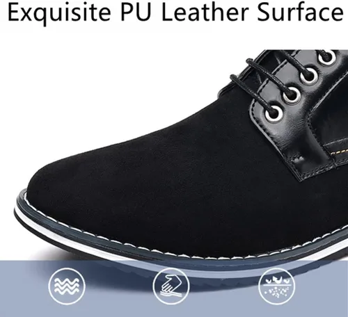Vista 2 de Zapatos de vestir Oxford casuales para hombre, de cuero, sin cordones, para caminar, conducir, oficina, al aire libre, estilo Oxford, cómodos