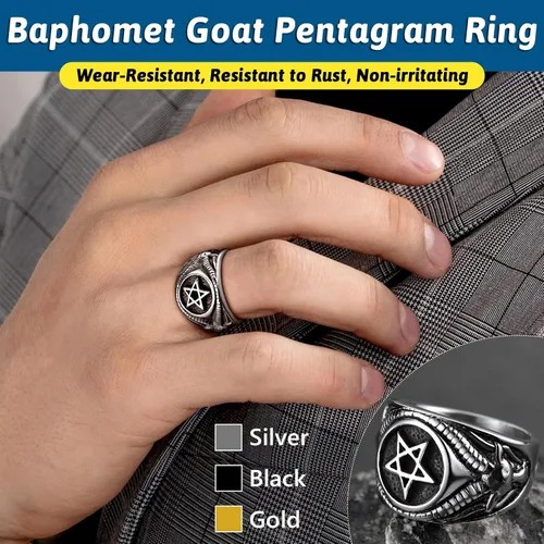 Vista 2 de FaithHeart Satanic Jewelry - Anillos de cabra baphomet con símbolo de Lucifer Satanás para hombres y mujeres talla 7891011121314 personalizado
