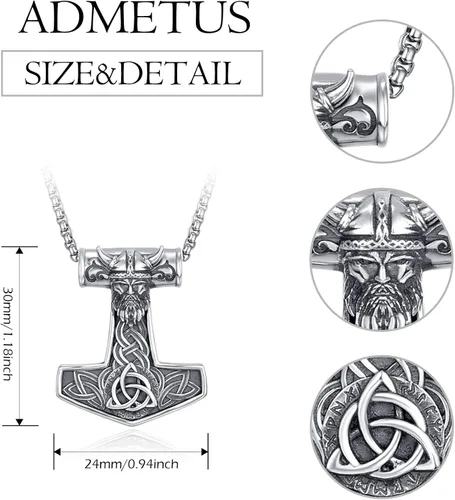 Vista 2 de ADMETUS Collar de amuleto de plata de ley 925 Collar vikingo para hombre joyería nórdica colgante de Odín con cadena Rolo de 0098in 22 pulgadas 2