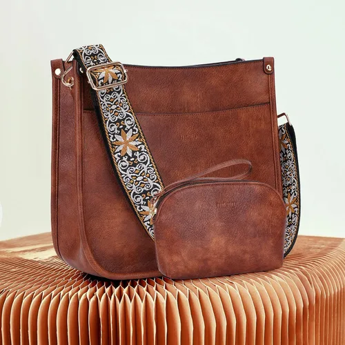 Vista 7 de HKCLUF Bolso cruzado para mujer, 2 piezas, de cuero, con 2 correas ajustables de leopardo, bolsa cruzada