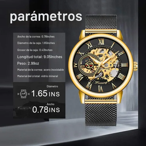 Vista 3 de Reloj de Esqueleto para Hombre Clásico con Números Romanos Steampunk Reloj Mecánico de Cuerda Manual Relojes para Hombre (Azul)