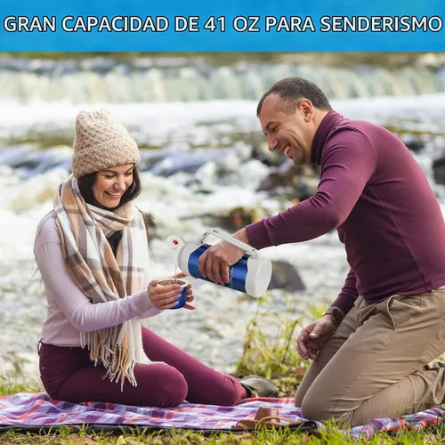 Vista 2 de HoneyBee Hot Drinks Mantiene el líquido caliente o frío hasta 24 horas, termo de café de 41 onzas, termo de acero inoxidable 18/8, sin BPA, termo