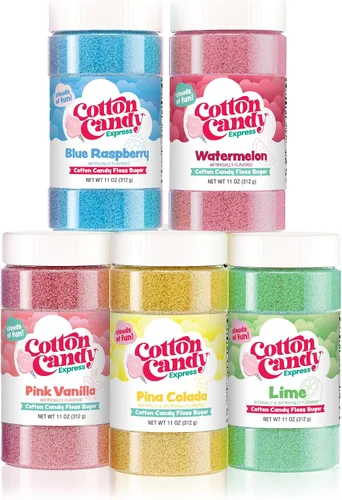 Vista 8 de Cotton Candy Express Paquete variado de azúcar para algodón de azúcar con 3 frascos de plástico de 11 onzas de chicle, manzana verde, piña colada.
