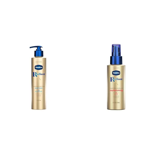 Vista 9 de Vaseline Radiant X Even Tone Loción corporal nutritiva con 1% de niacinamida, aceite de coco, vitamina C y péptidos, 11 onzas