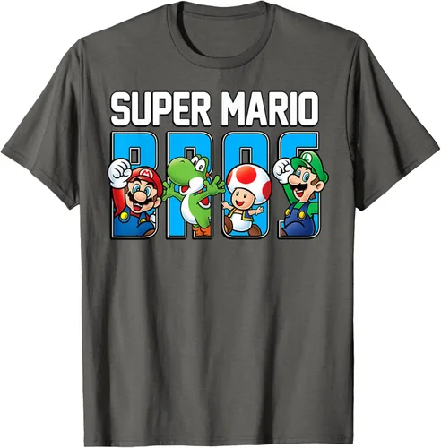 Vista 82 de Super Mario Bros Characters Letter Fill Graphic T-Shirt Camiseta, Negro