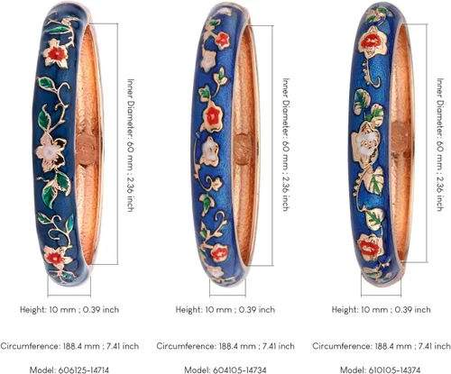 Vista 3 de UJOY Pulsera Cloisonne multicolor para mujer, chapada en oro, con flores, esmaltada, con bisagras, regalo de joyería, 55A-3PCS