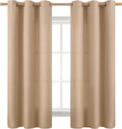 Vista 98 de BGment Cortinas de Lino Beige de 63 Pulgadas de Largo 2 Paneles - Tratamientos para Ventanas con Textura de Arpillera Filtrantes de Luz Cortinas