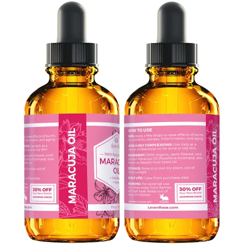 Vista 5 de Aceite de Petróleo por Leven Rose, aceite de semilla fruta de la pasión, 100 % orgánico y natural, humectante para cabello, piel y uñas, 1 oz