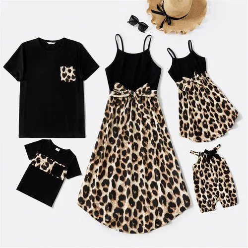 Vista 6 de PATPAT Conjuntos familiares a juego para mamá y yo con tirantes delgados, vestidos casuales sin mangas y camisetas de manga corta