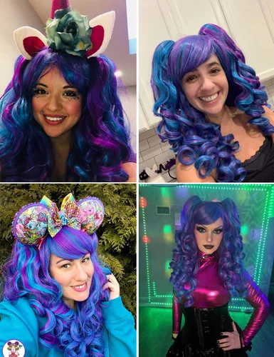 Vista 2 de ColorGround - Peluca larga rizada para cosplay con 2 coletas, talla única