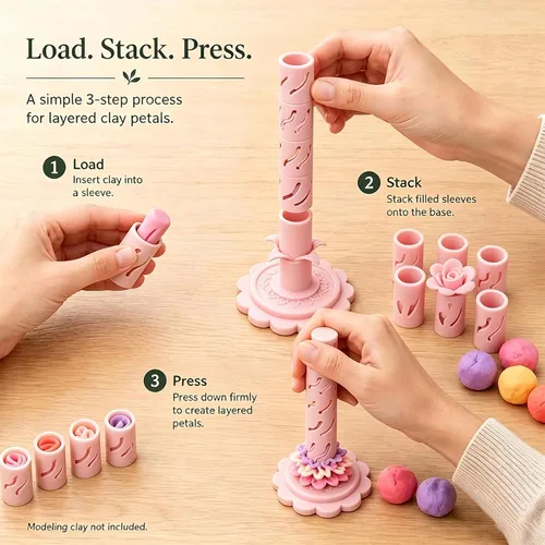 Vista 4 de Modular Clay Bloom Maker, Reusable Press Mold for Polymer and Clay Pink