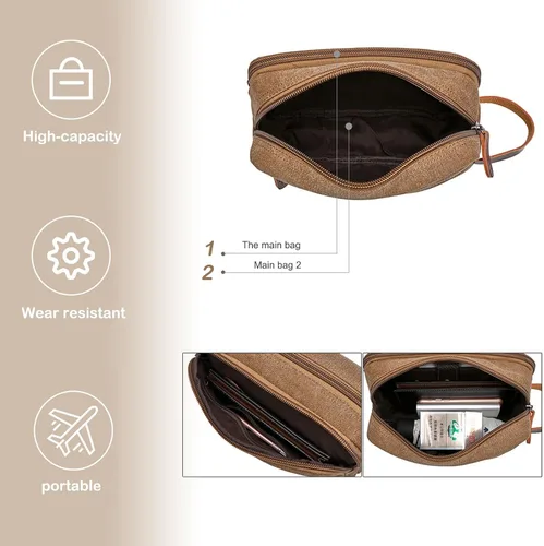 Vista 3 de Tumecos Neceser de cuero encerado para hombre, kit de afeitado, accesorios de viaje, bolsa organizadora