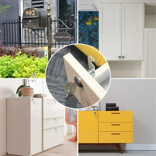 Vista 5 de Paquete de 1 cerradura de gabinete con llaves, cerradura tubular de leva de 1-1/8 pulgadas con llave similar, gabinete de archivos de cajón seguro