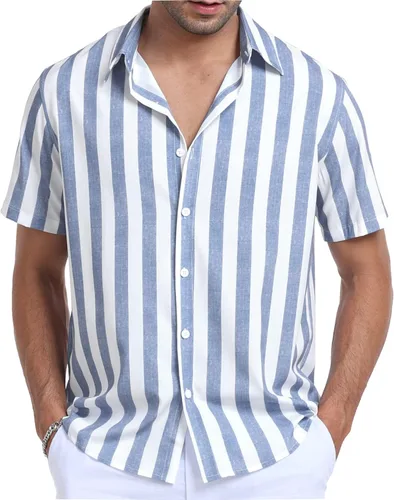 Vista 2 de Sailwind Camisas de manga corta con botones para hombre, camisas de playa de verano con estilo casual