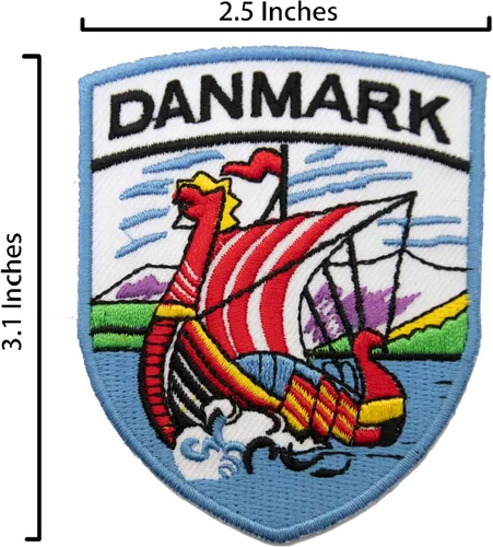 Vista 4 de A-ONE - Parche de escudo de barco dragón de Dinamarca + insignia bordada de la bandera de Dinamarca + pin de solapa de la bandera de Dinamarca